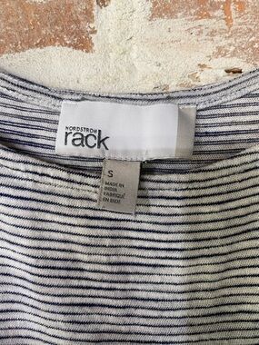 NWOT NORDSTROM Grey & White Striped Midi Dress, Cap Sleeves Midi